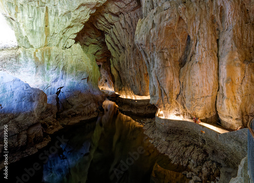 Rock formations and caves carved by a flowing river. Skocjanske Jame in Slovenia. photo