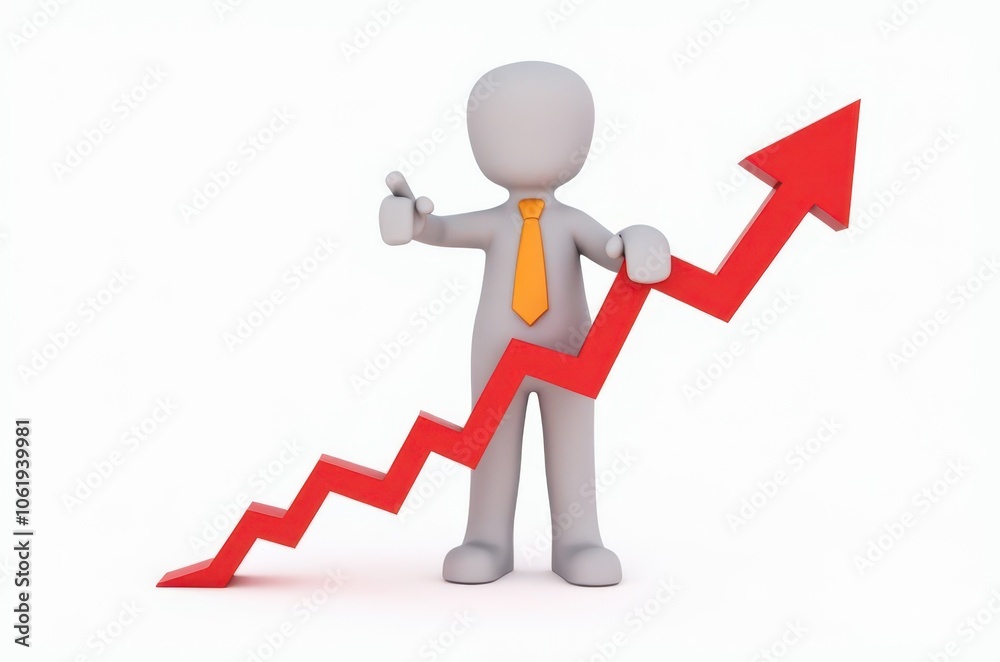 3d man red arrow success chart on white background. 3d man red arrow success chart on white background.
