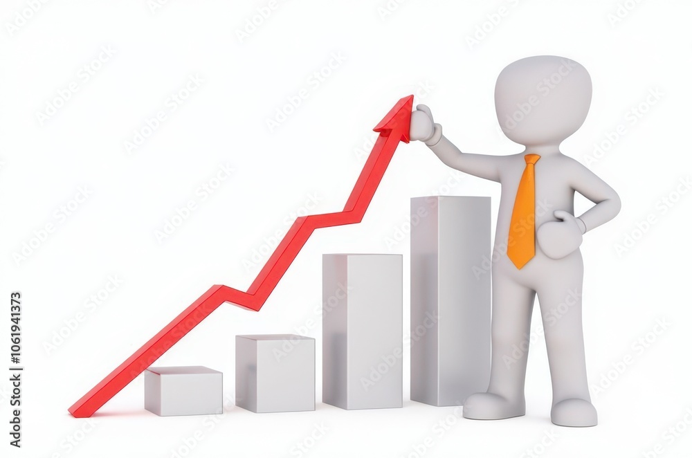 3d man red arrow success chart on white background. 3d man red arrow success chart on white background.