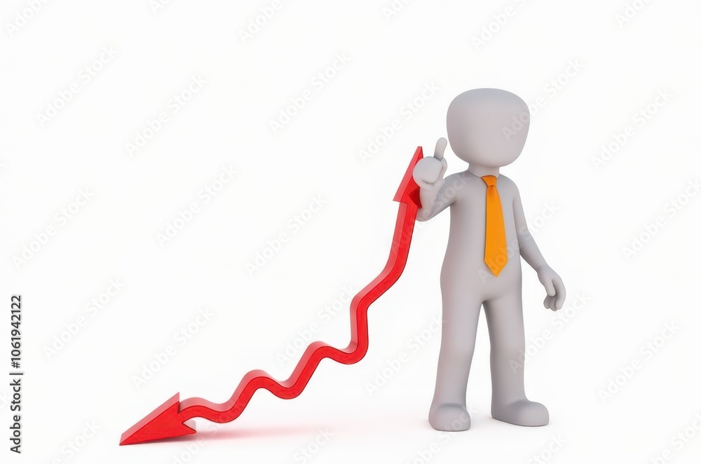 3d man red arrow success chart on white background. 3d man red arrow success chart on white background.