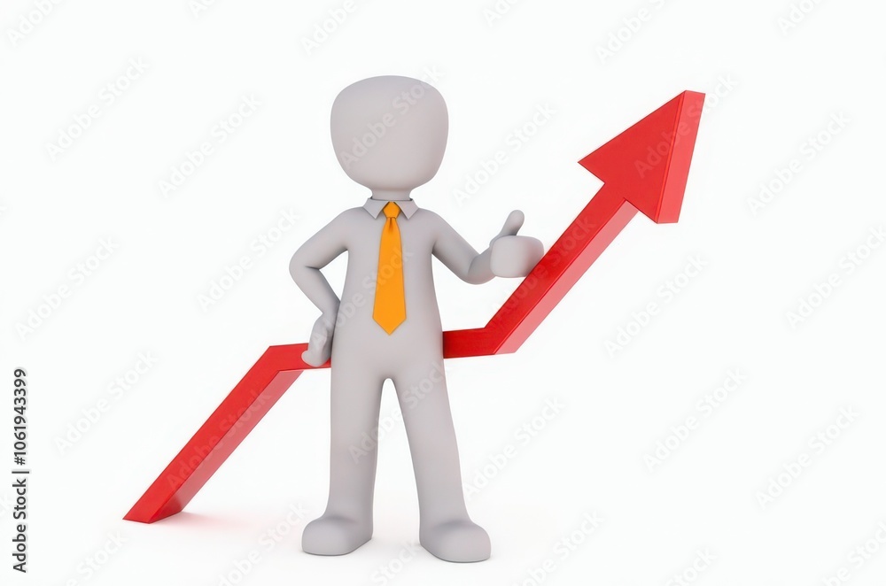 3d man red arrow success chart on white background. 3d man red arrow success chart on white background.