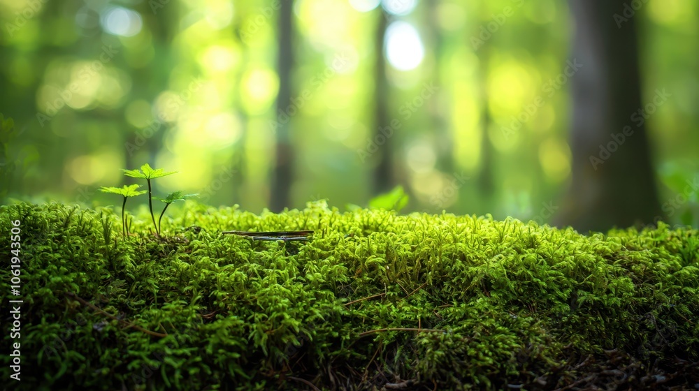 Serene Green Moss in a Lush Forest Environment Serene Green Moss in a Lush Forest Environment