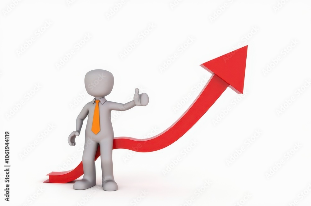 3d man red arrow success chart on white background. 3d man red arrow success chart on white background.