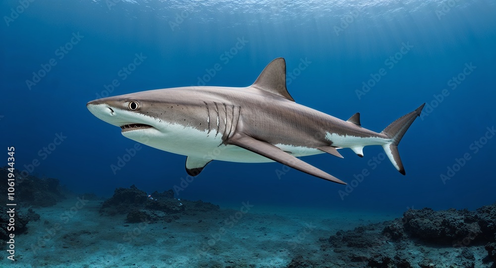 Obraz premium Shark swimming in deep waters 