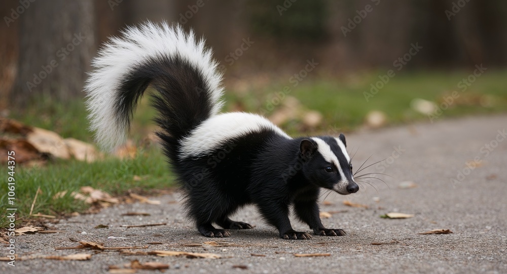 Naklejka premium Skunk raising its tail 