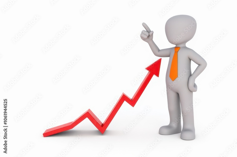 3d man red arrow success chart on white background. 3d man red arrow success chart on white background.
