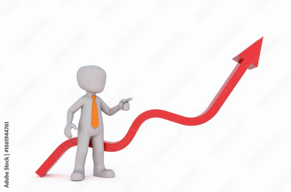 3d man red arrow success chart on white background. 3d man red arrow success chart on white background.