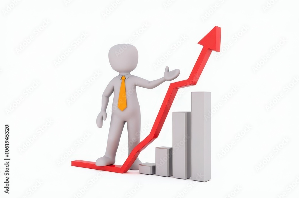 3d man red arrow success chart on white background. 3d man red arrow success chart on white background.