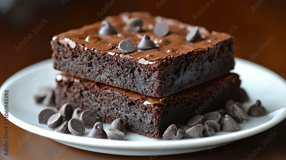 Triple chocolate brownies with chocolate chips, dusted with cocoa powder Triple chocolate brownies with chocolate chips, dusted with cocoa powder