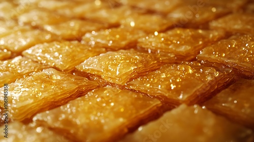 Traditional baklava with flaky layers of pastry, nuts, and a drizzle of honey