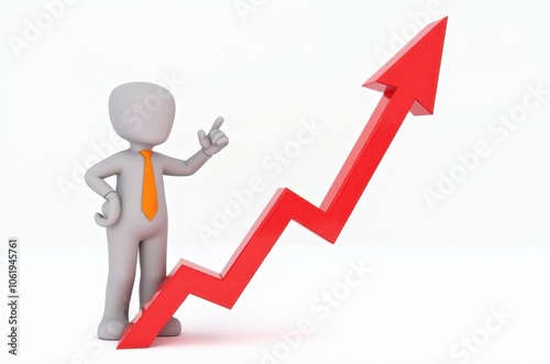 3d man red arrow success chart on white background.