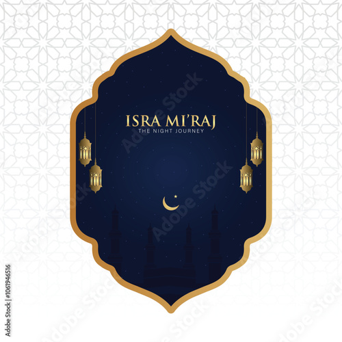 Al Isra wal Mi'raj The Night Journey Prophet Muhammad Vector Illustration for Poster Template and Flyer, Simple Background of Isra Mi'raj Ceremony