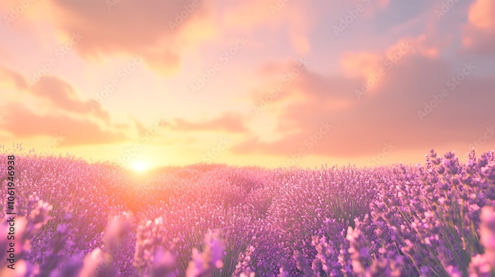 Obraz premium A soft, blurred lavender field at sunset with a clear, open sky for text 