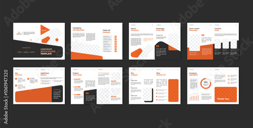 Corporate business presentation guide brochure template, Annual report, 16 page minimalist flat geometric business brochure design template, A4 size.