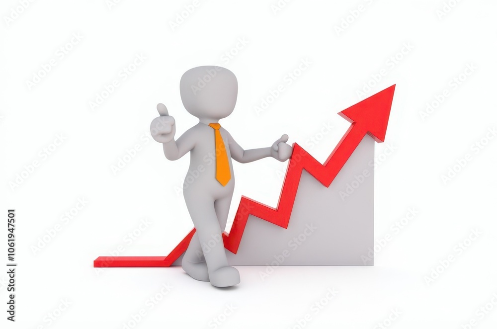 3d man red arrow success chart on white background. 3d man red arrow success chart on white background.