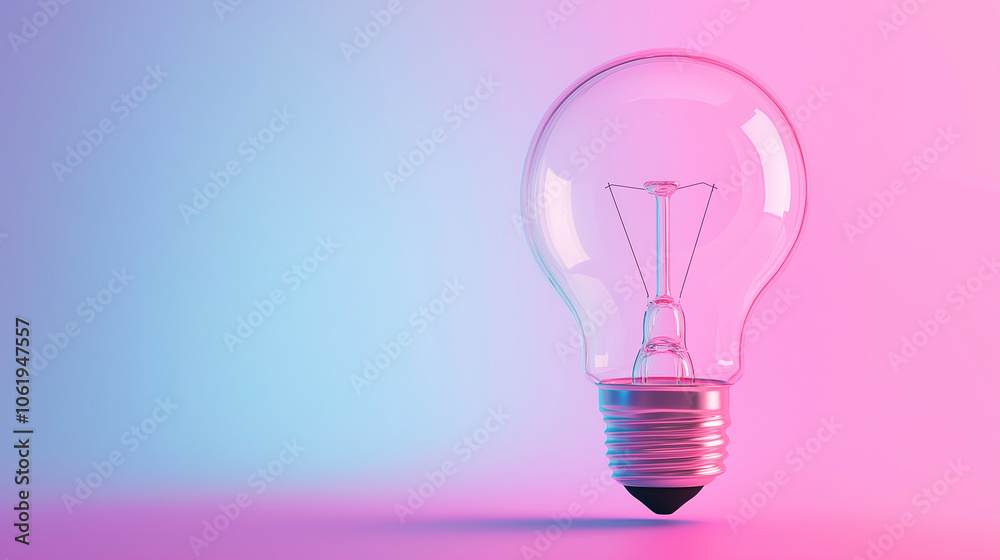 A single transparent pastel light bulb emitting a warm glow set against a soft gradient background, symbolizing ideas, innovation, and energy with a modern aesthetic. A single transparent pastel light bulb emitting a warm glow set against a soft gradient background, symbolizing ideas, innovation, and energy with a modern aesthetic.
