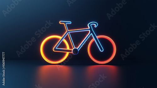 A neon bicycle rendered in vibrant colors with glowing wheels, set against a dark background, symbolizing modernity and energy, ideal for tech-inspired themes. photo