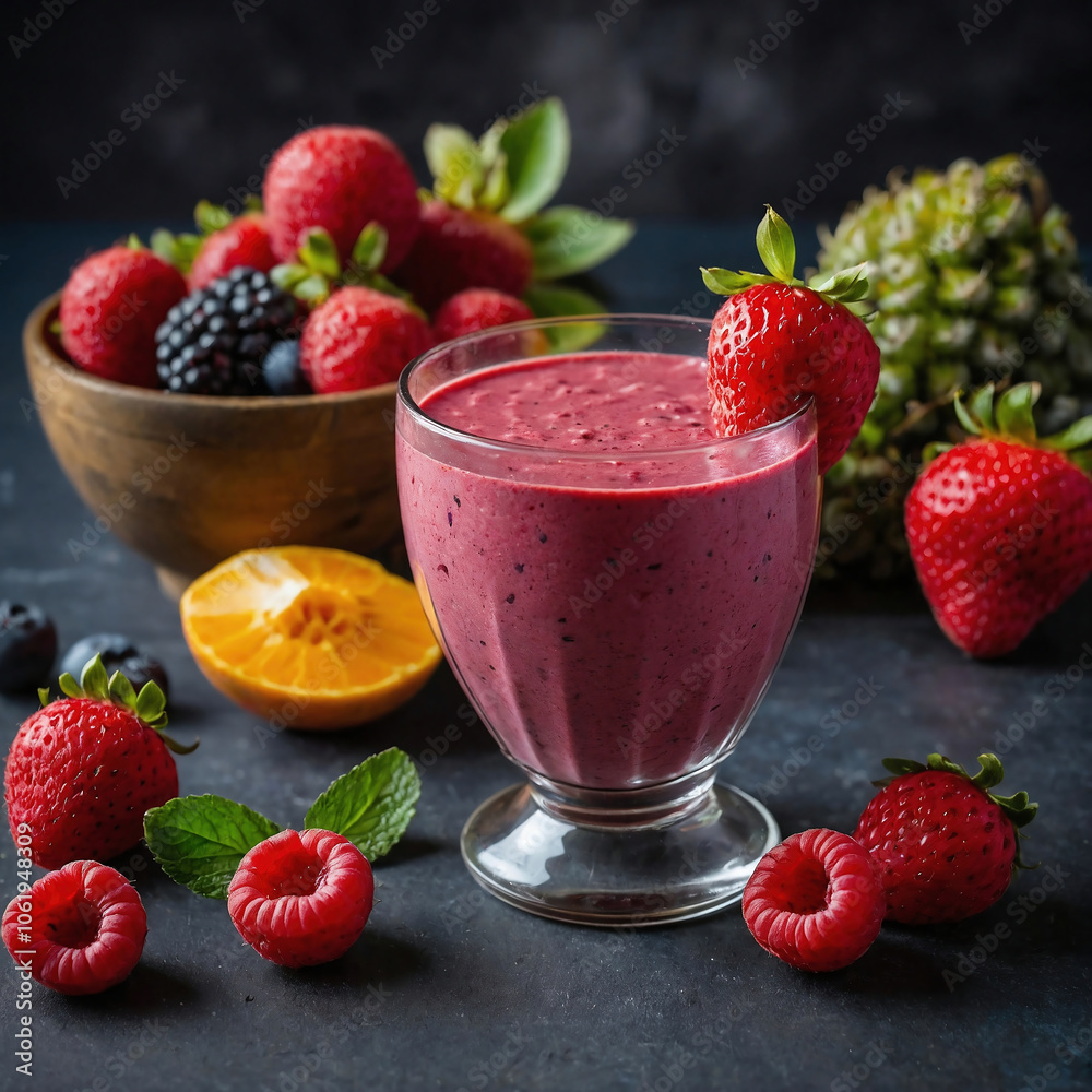 Vibrant Mixed Berry Smoothie with Red Fruits and Fresh Ingredients Vibrant Mixed Berry Smoothie with Red Fruits and Fresh Ingredients