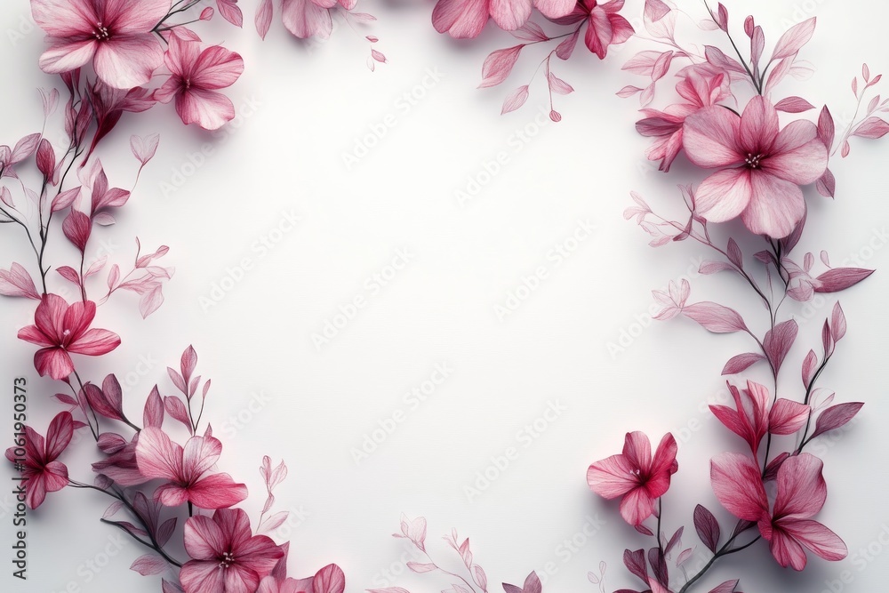 Pink Flower Frame on White Background Pink Flower Frame on White Background