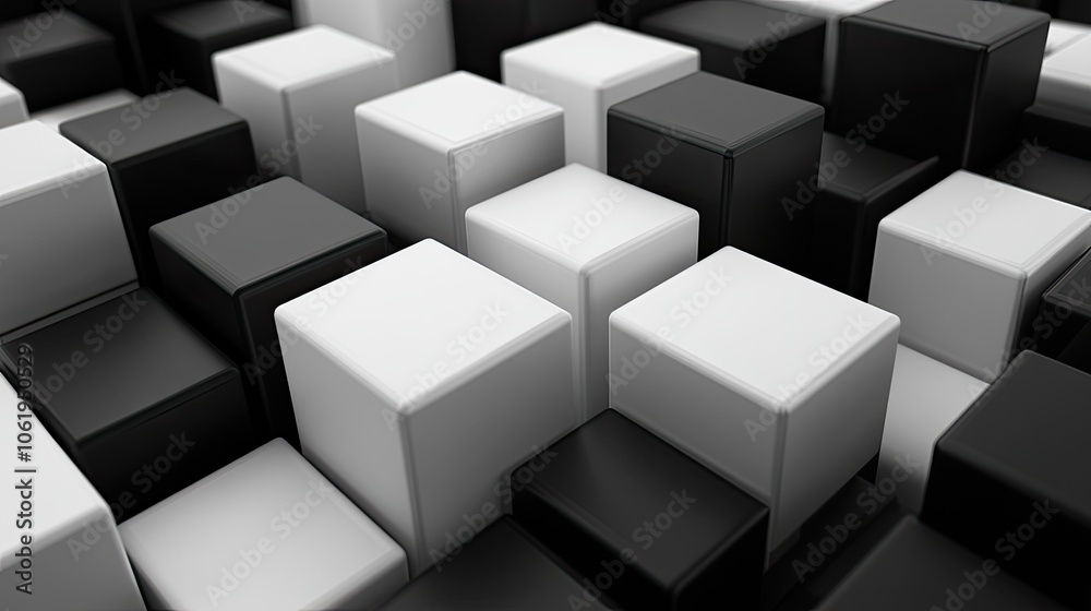 High-contrast black and white 3D cubes creating depth and texture, with a clear area for branding or product placement. High-contrast black and white 3D cubes creating depth and texture, with a clear area for branding or product placement.