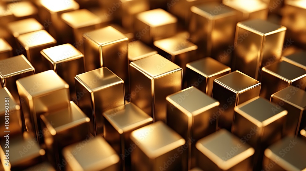 Luxurious gold monochrome 3D cubes creating a rich background with space for text or product displays in the center. Luxurious gold monochrome 3D cubes creating a rich background with space for text or product displays in the center.