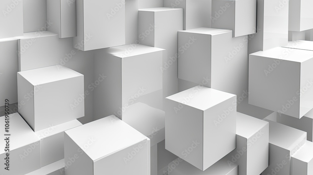Monochromatic white 3D cubes with depth and shadows, offering a sophisticated background for text or product displays. Monochromatic white 3D cubes with depth and shadows, offering a sophisticated background for text or product displays.