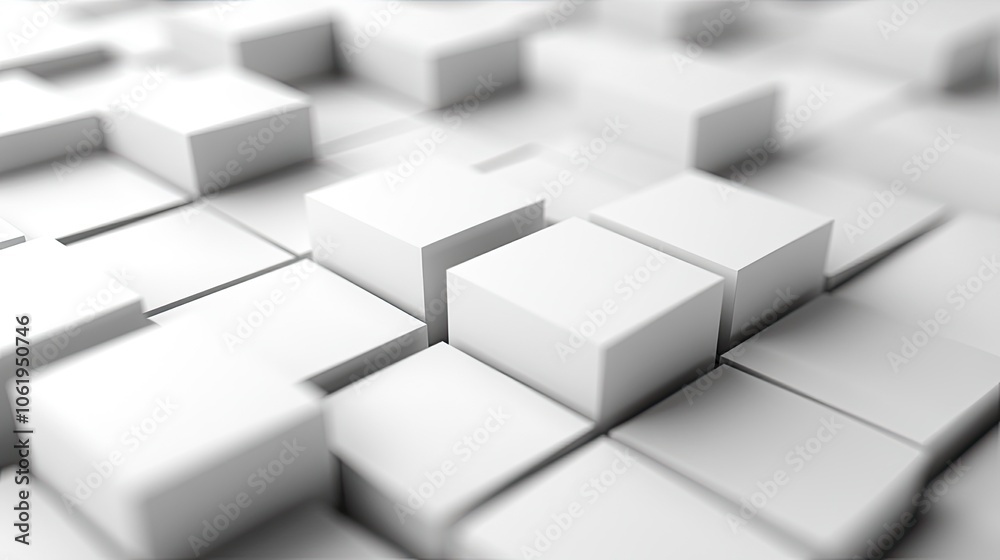 Monochromatic white 3D cubes with depth and shadows, offering a sophisticated background for text or product displays. Monochromatic white 3D cubes with depth and shadows, offering a sophisticated background for text or product displays.