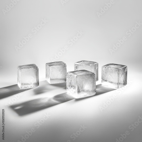 Translucent ice cubes on a reflective surface
