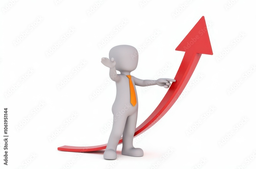 3d man red arrow success chart on white background. 3d man red arrow success chart on white background.