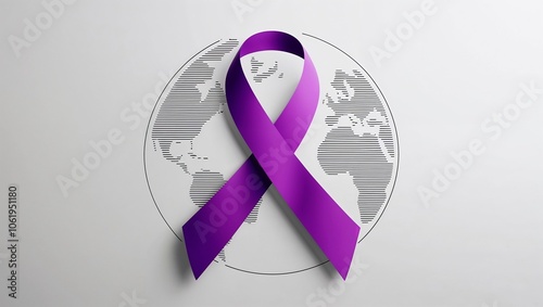 Purple awareness ribbon overlined world map illustration photo