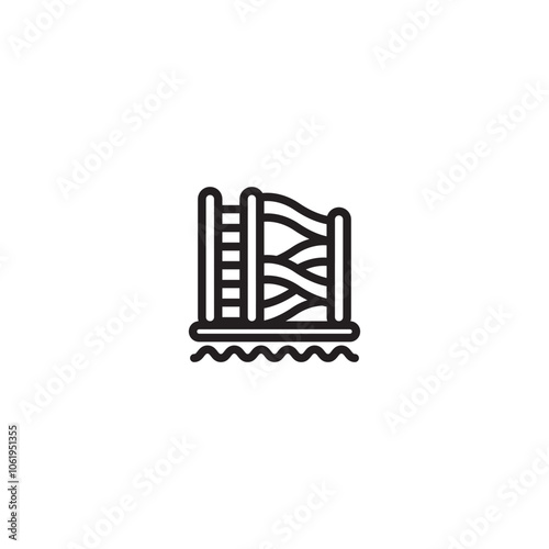 Water slide icon. Slide and pool symbol. Water slide into pool icon. Minimalist pool and slide icon.