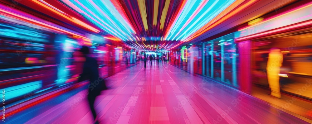 Vibrant and dynamic corridor with blurred motion and colorful lighting Vibrant and dynamic corridor with blurred motion and colorful lighting