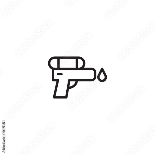 A simple line drawing of a water gun with a water droplet coming out of the nozzle.