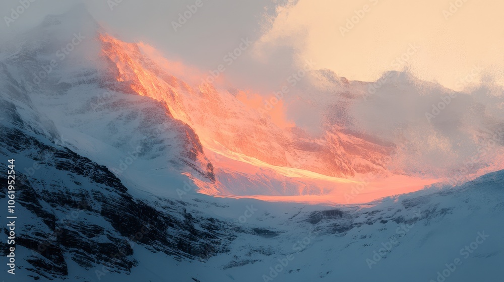 Fototapeta premium Majestic Sunrise Over Snowy Mountain Peaks