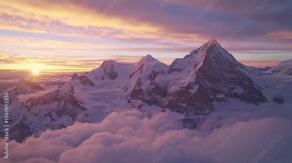 Majestic Mountain Peaks at Sunset Over Clouds