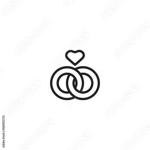 Two intertwined rings with a heart on top, symbolizing love, commitment, and marriage on icon. A visual representation of the bond of love and unity. Editable icon.
