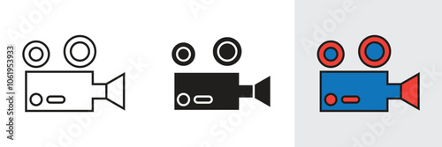 Vector video camera icon used for film making, movie production, image recording, digital web and entertainment.