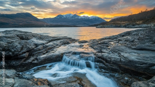 Breathtaking Sunset Over Mountain Lake Landscape