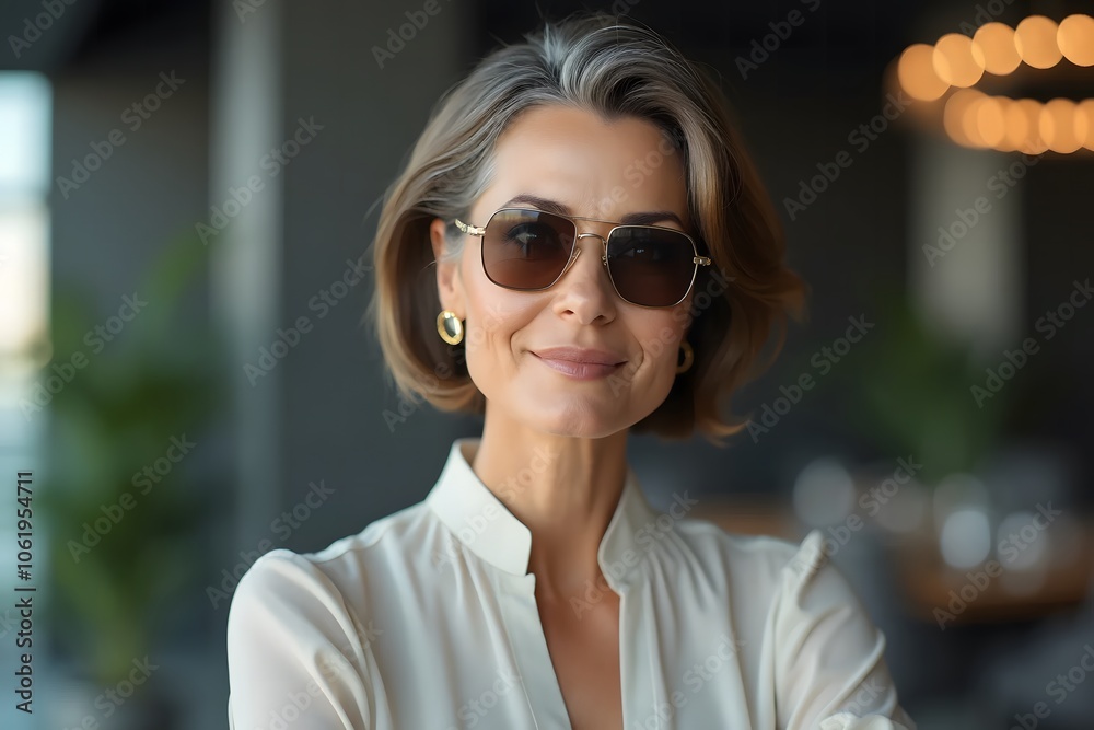A businesswoman in sunglasses. 