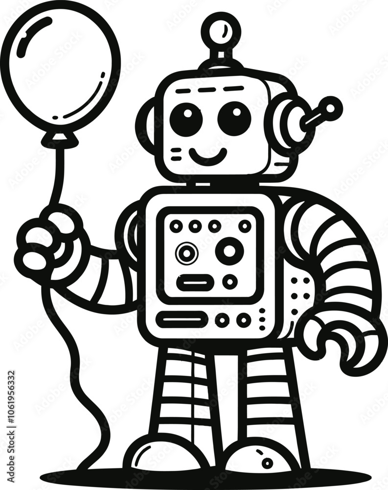 Naklejka premium A robot with a round head and big eyes. It has a Simple and bold coloring page