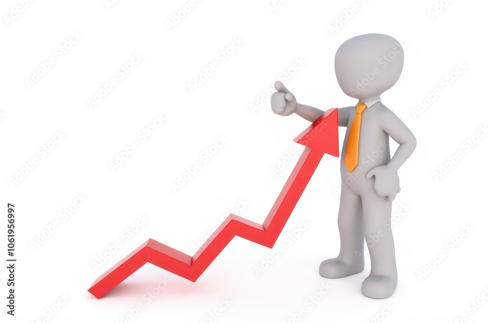 3d man red arrow success chart on white background. 3d man red arrow success chart on white background.