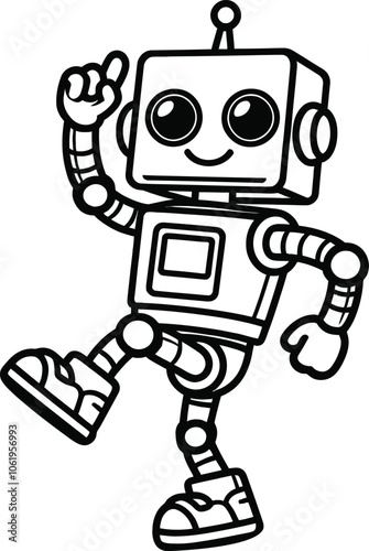A robot with a round head and big eyes. It has a Simple and bold coloring page