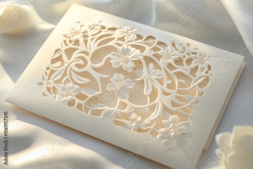 Wedding Invitation Card with Floral Laser Cut Design