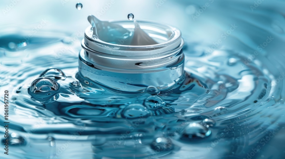 Slow-release face cream on blue water is visible Slow-release face cream on blue water is visible