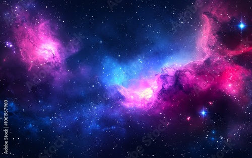 A vibrant cosmic scene showcasing a nebula filled with colorful gases and stars in deep space.