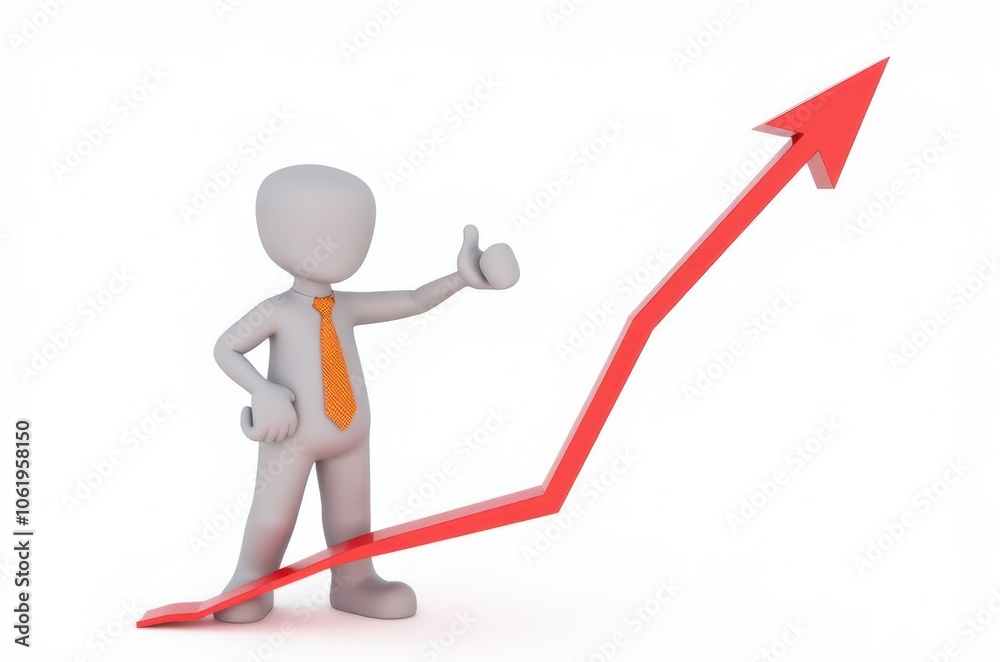 3d man red arrow success chart on white background. 3d man red arrow success chart on white background.