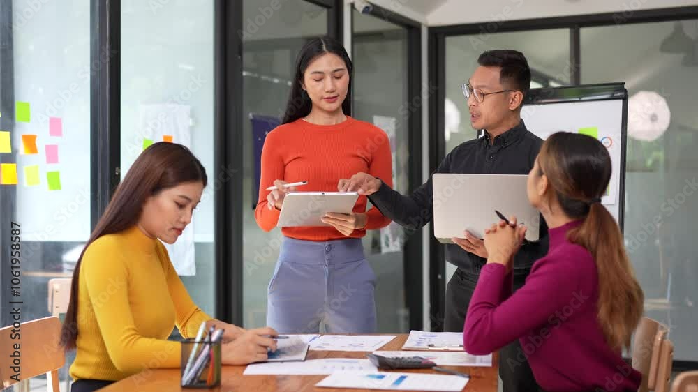 Efficient teamwork and collaboration among professionals in modern office lead to creative discussions and impactful presentations that drive business success. Efficient teamwork and collaboration among professionals in modern office lead to creative discussions and impactful presentations that drive business success.
