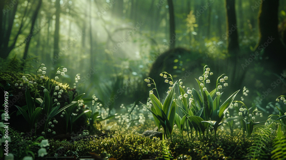 A lush green forest with a lot of flowers and leaves. The sunlight is shining through the trees, creating a peaceful and serene atmosphere. A lush green forest with a lot of flowers and leaves. The sunlight is shining through the trees, creating a peaceful and serene atmosphere.