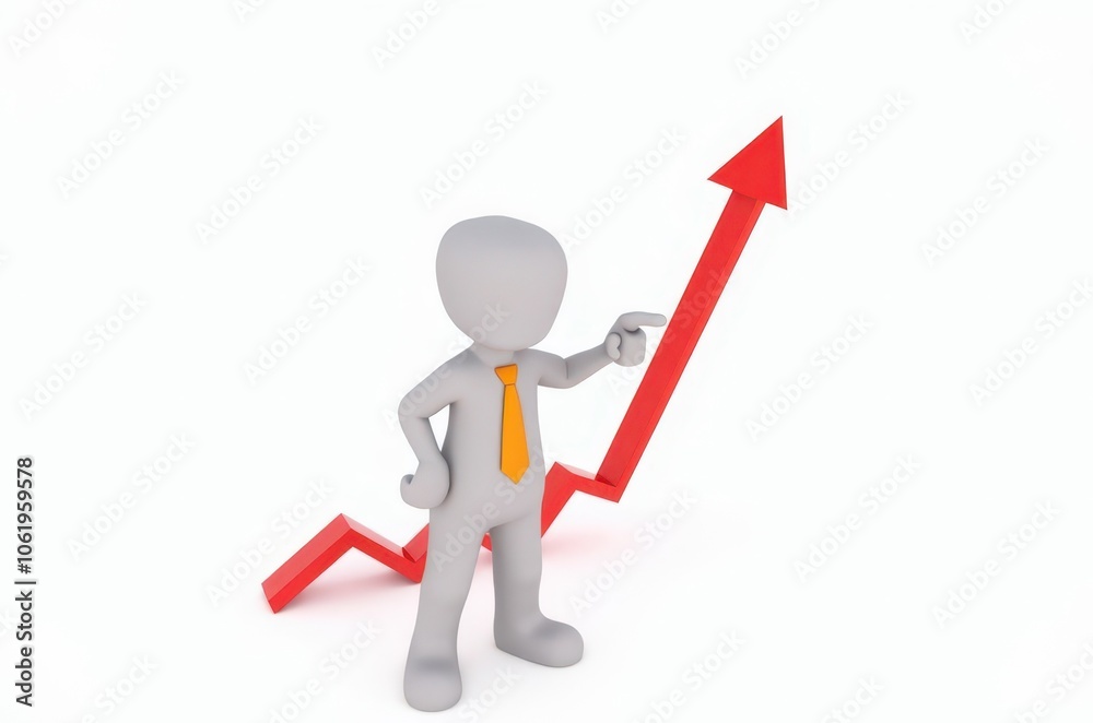 3d man red arrow success chart on white background. 3d man red arrow success chart on white background.