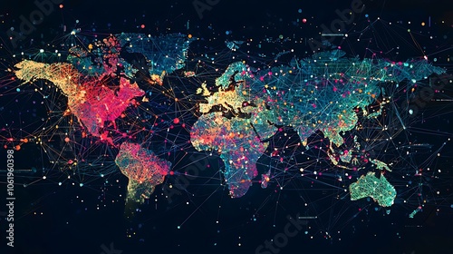 Visualization of a global business network, representing connections and data exchange for collaborative efforts.